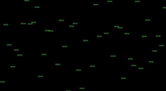 Digital binary code stream floating green numbers on black animation