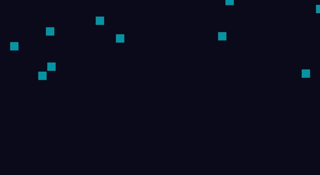 Digital teal square particles floating on dark abstract animation