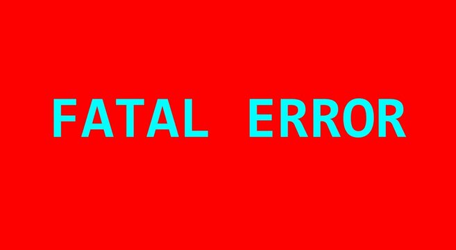 Fatal error text animation flashing on digital screen display animation