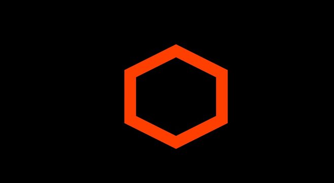 Glowing red hexagon shape pulsing animation on animation black background