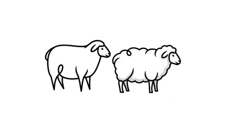 Obraz premium Two sheep illustration line art and solid fill design