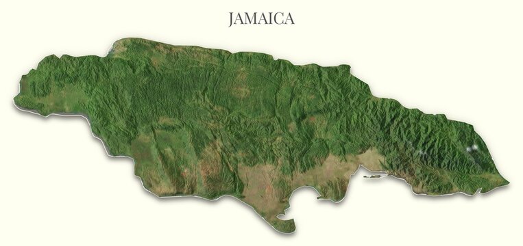 Jamaica terrain map. Raster relief illustration of Jamaica. Hillshaded physical map. Elements of this image derived from NASA imagery and SRTM dataset.