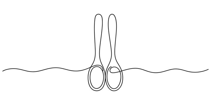 Continuous one line drawing of two wooden spoons isolated on white background, Vector, illustration