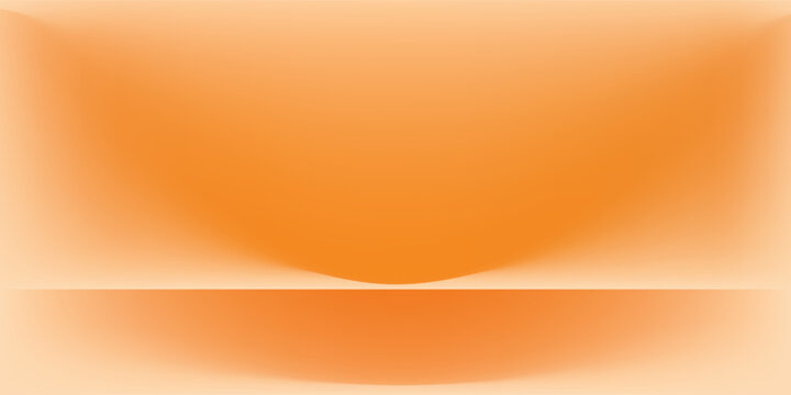 Studio 0range background. Abstract Studio Limbo Podium space. Light orange gradient wall floor and spotlight scene. Showcase, promotional display. Mockup vector image.