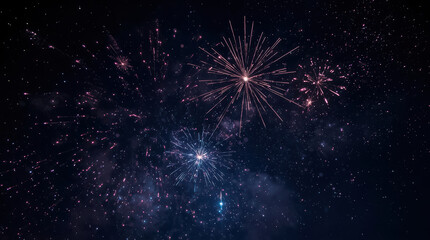 Fototapeta premium Dreamlike fireworks burst lighting enchanted night sky with soft colorful sparks
