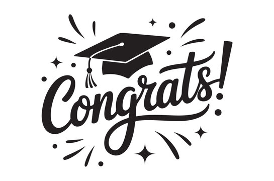 Congratulations lettering with graduation cap silhouette on white background