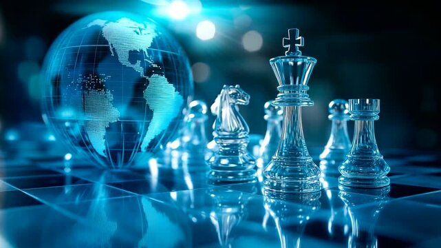 Chess Pieces and Globe Symbolizing Global Strategy