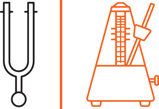 Tuning fork and metronome vector icons representing music, rhythm, and pitch accuracy