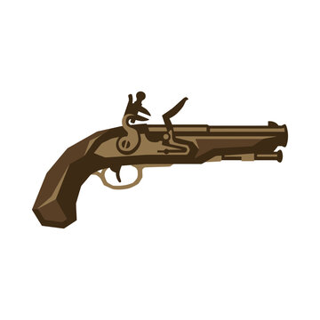 Vintage Flintlock Pistol Vector Illustration