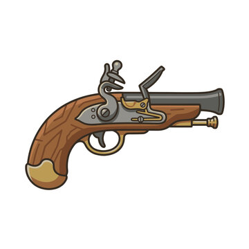 Classic Flintlock Pistol Handgun Icon Vector