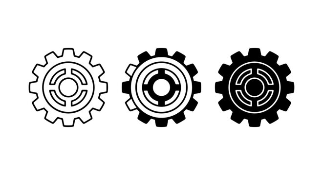 Gear Icon Set Black And White Vector Design