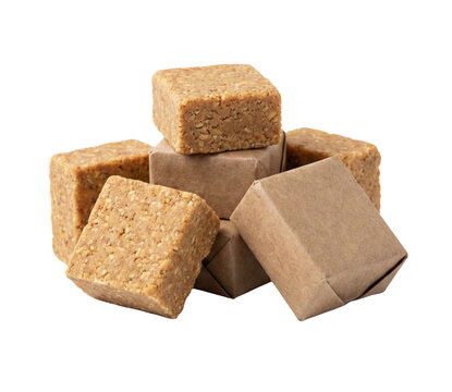 Peanut candy cubes with wrappers isolated