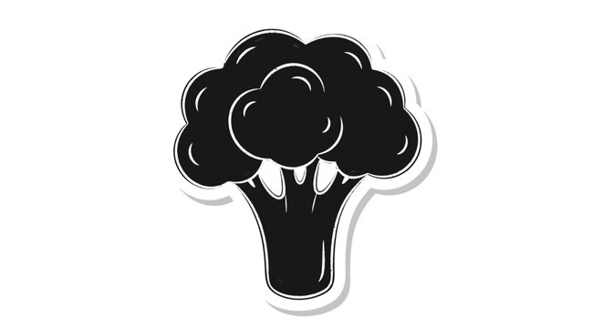 Black and white broccoli icon, hand-drawn sketch style, isolated on white background