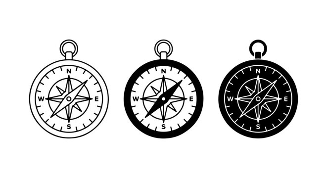Compass Icon Set Black And White