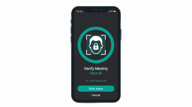 Secure Unlock: A smartphone displays a face ID scan for secure access, showcasing modern technology, and user-friendly interface.