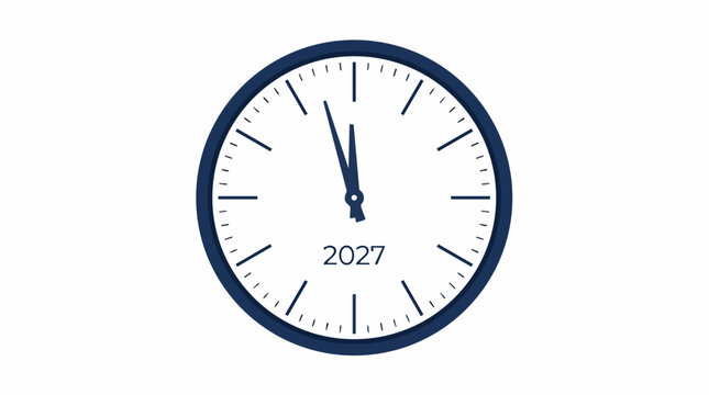 Time's Countdown: The clock face, frozen on the cusp of a significant moment, with the year 2027 emblazoned within, creates a sense of anticipation and the passage of time.