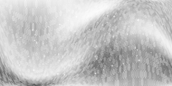 Silver mosaic disco ball background with white mirror glitter and light spots texture. Shiny grey tones sequin pattern. Festive fashion decoration. Glam sparkle Christmas wall. Vector illustration.