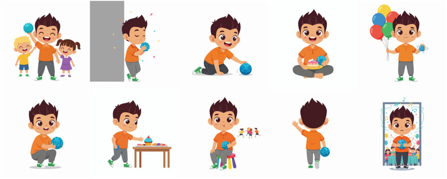 Child with Autism Spectrum Disorder and Sensory Processing Issues Illustration Character Set