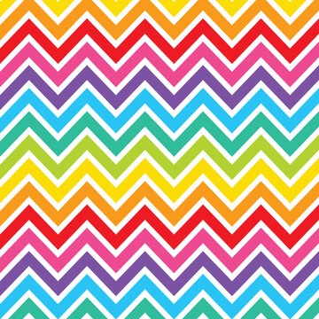 Colorful rainbow chevron zigzag pattern with vibrant geometric stripes. Seamless playful background ideal for kids decor, fabrics, wallpapers and party themes.