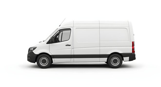 White Delivery Van Isolated on White Background for Logistics and Transportation Needs Ideal for Mockups Advertising and Marketing Material Projects