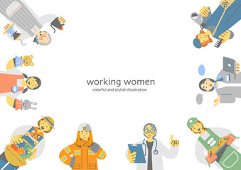 Fototapeta premium Frame-style illustrations of vibrant working women