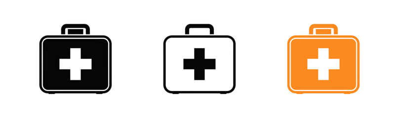 Obraz premium First aid kit icons set black white and orange variations