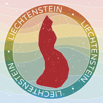 Vintage Liechtenstein Round Logo. Distressed wave stripes Country badge with grunge scratch texture. Liechtenstein Retro Map Emblem. Vector Illustration.