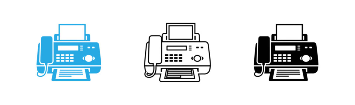 Fax machine icons in blue black and white
