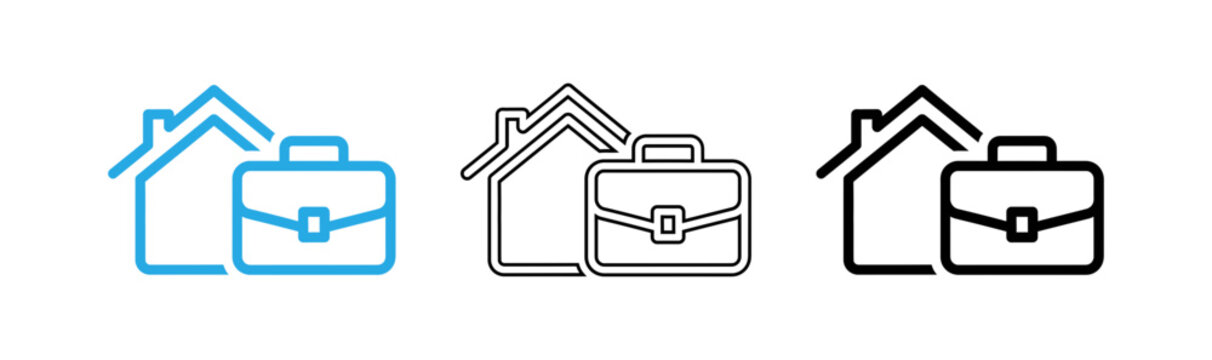Real estate briefcase icon set blue outline and black versions