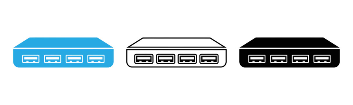 Network switch icon set color outline and silhouette variations