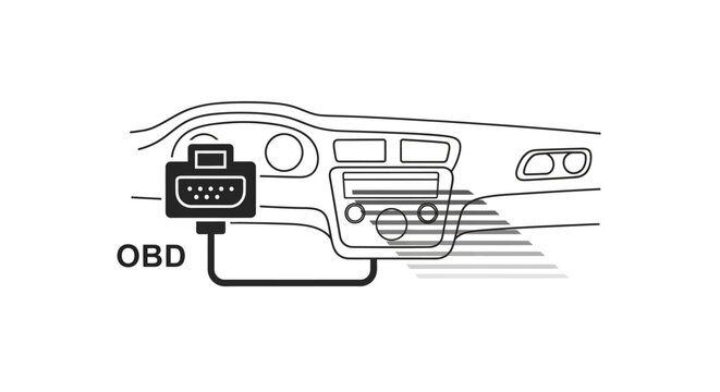 Car diagnostic OBD port connection line art illustration