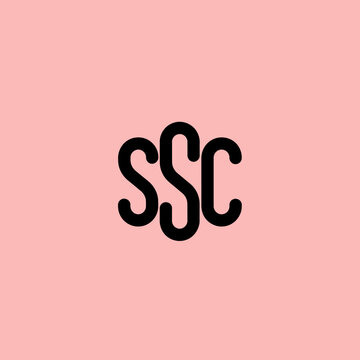 Monogram of the letters S S C in black on a pink background.
