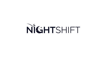 Nightshift logo text with moon and stars.