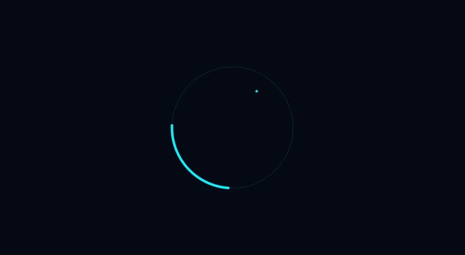 Minimalist cyan circular loading progress bar animation on dark animation