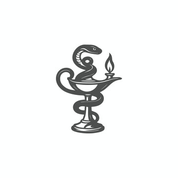 Snake wrapped around genie lamp logo icon vector illustration