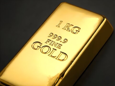 Close-Up Shiny 1 kg Gold Bar, Precious Metal Investment Bullion, Wealth, Finance and Banking Concept with Luxury Metallic Texture