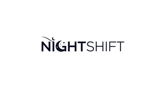 Nightshift logo text with moon and stars.