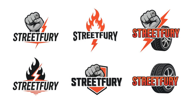 Street Fury Logo Collection Featuring Fists Flames Tires.