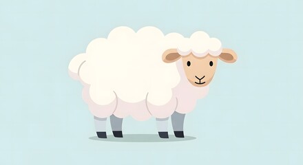 Obraz premium Cartoon sheep illustration on light blue background cute farm animal graphic