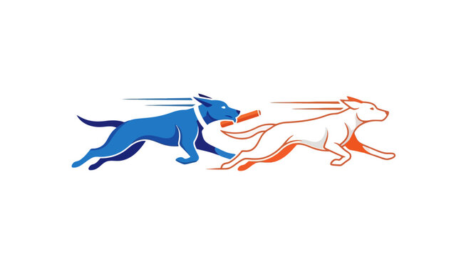 Two dogs running side by side in motion blur.