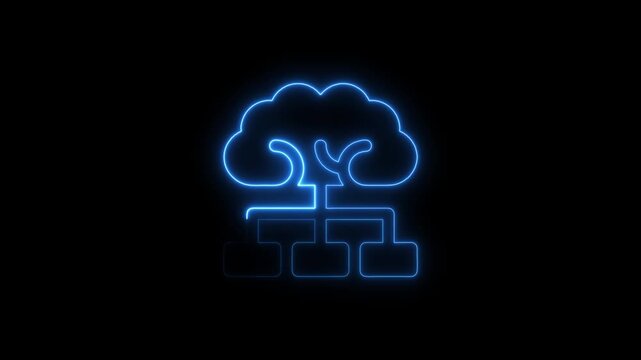 Neon cloud computing network diagram animation data