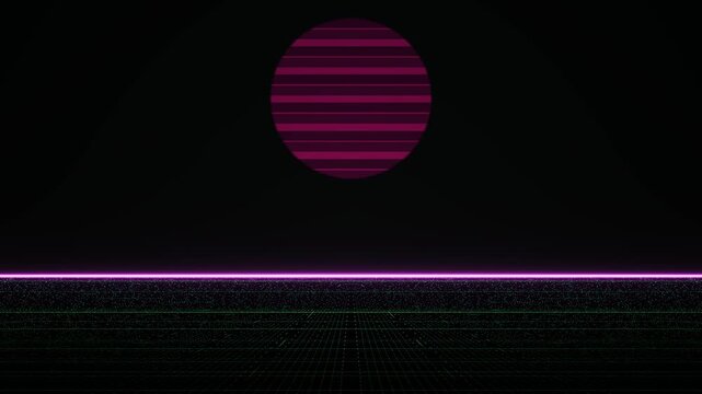 Retro neon sunset digital art scene.