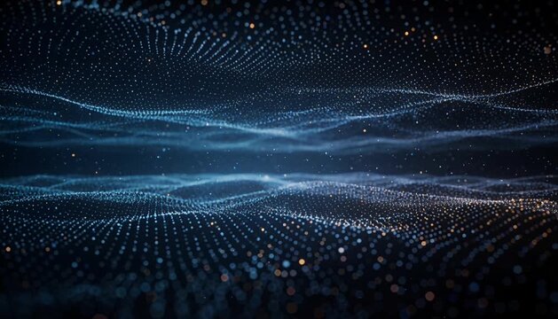 Abstract particle wave data flow digital landscape futuristic background technology pattern blue light glowing dot endless motion smooth wave cyber space abstract particle wave digital background