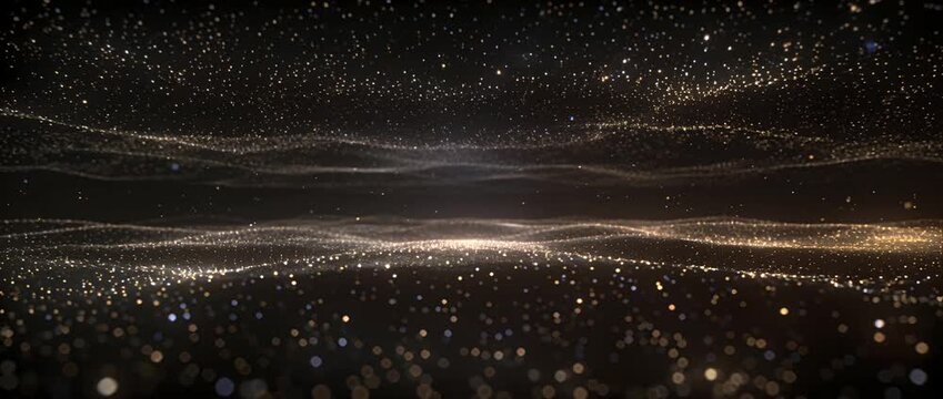 Abstract particle wave background golden glitter smooth light glow dark luxury trail bokeh magic dust flow glowing wave line fantasy space cosmic energy elegant shimmer endless horizon