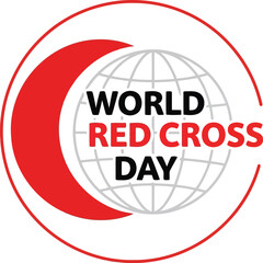 Fototapeta premium World Red Cross Day emblem with a red crescent and a globe illustration for international humanitarian health awareness