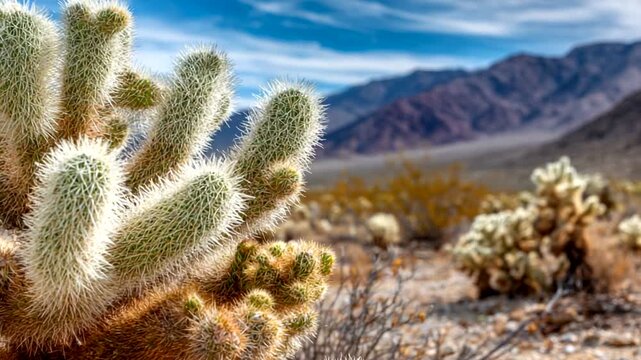 Cactus in Desert Landscape with Mountains in Background