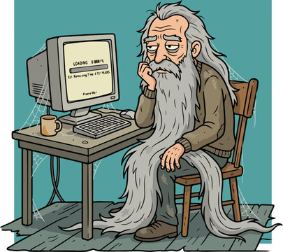 Old man waiting for a computer to finish loading.