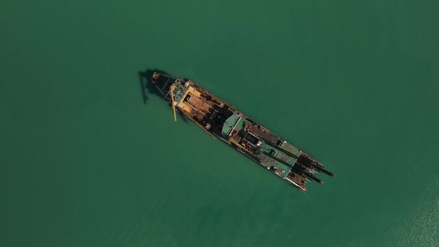 Aerial Video Ocean Construction Site with Dredging Vessels