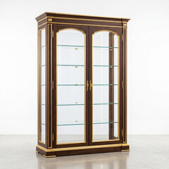 Obraz premium One luxury trophy storage cabinet empty glass shelves gold accents elegant display piece