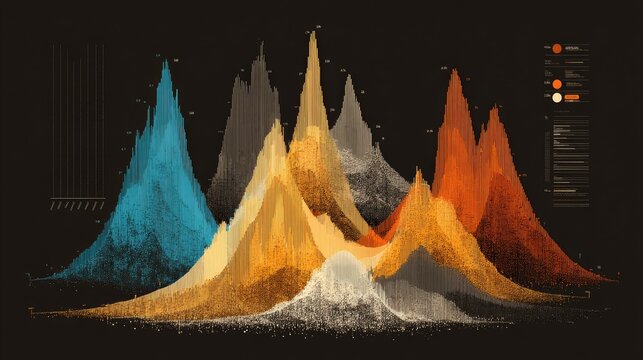 Abstract Visualization of Data Representation with Colorful Peaks and Valleys Displaying Information Patterns in a Dark Background Setting